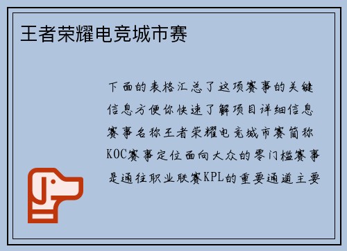 王者荣耀电竞城市赛